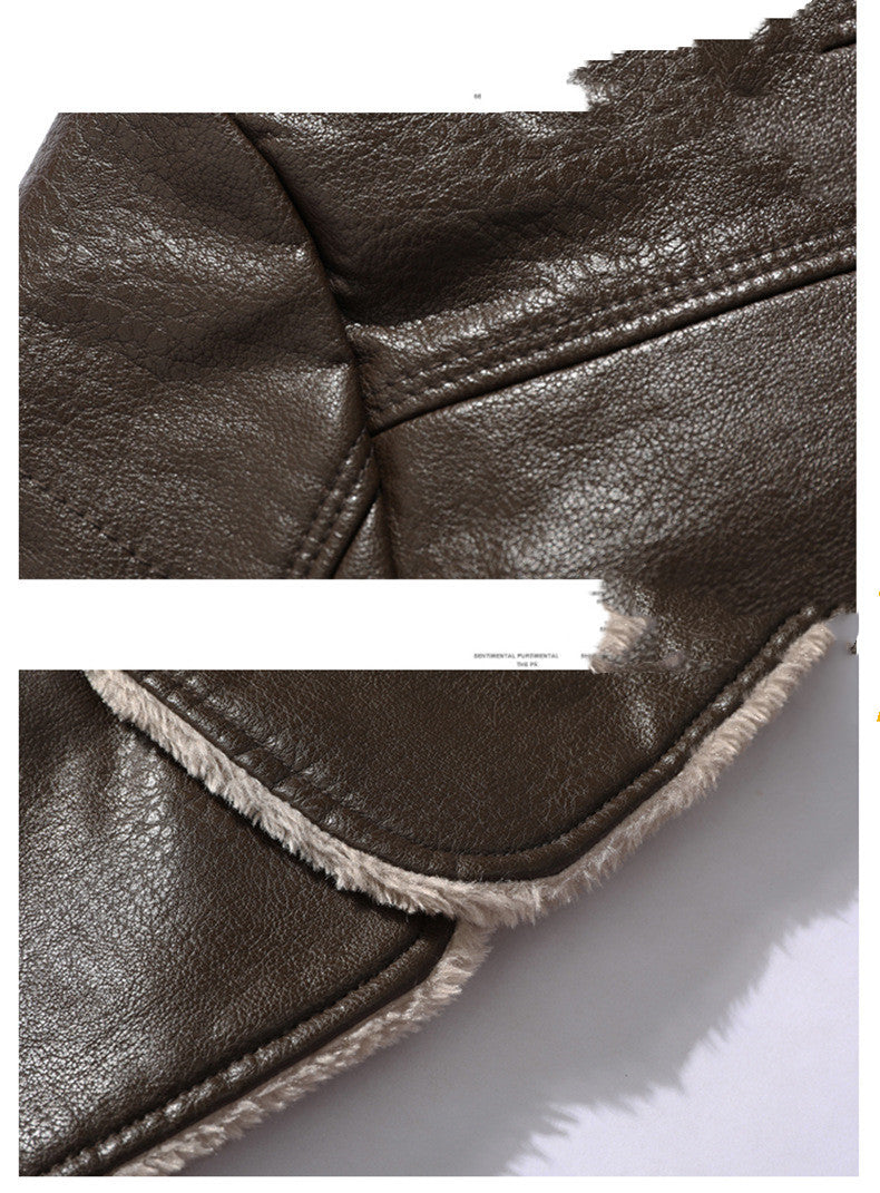 Plush Lapel Leather Jacket Winter Warm Fleece Single-breasted Coat For Men Long Clothing Mein Shop