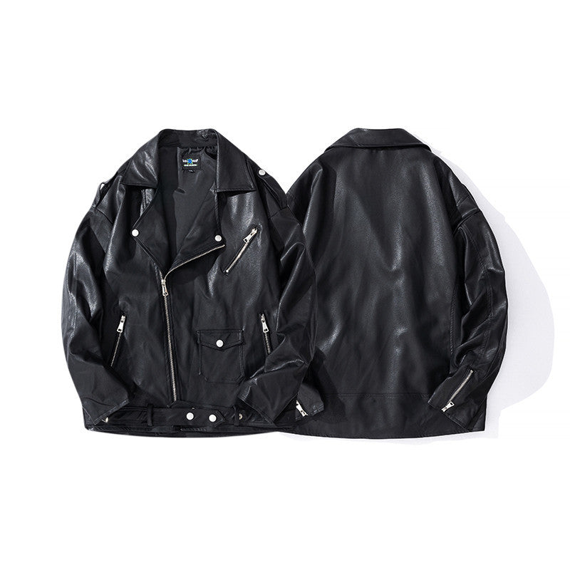 Men's Street Zipper Loose Hip Hop PU Leather Jacket Mein Shop