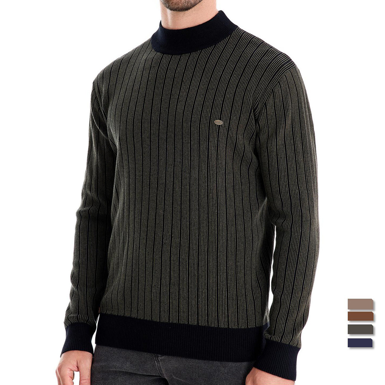 Herren Pullover mit Halbrollkragen – Slim Fit & Gestreift