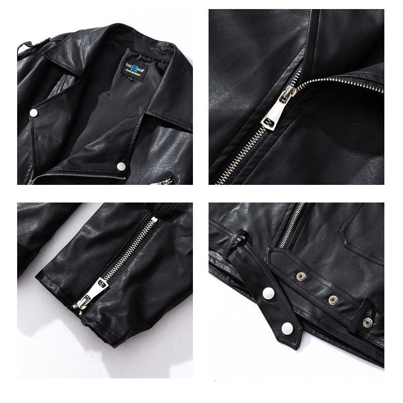 Men's Street Zipper Loose Hip Hop PU Leather Jacket Mein Shop