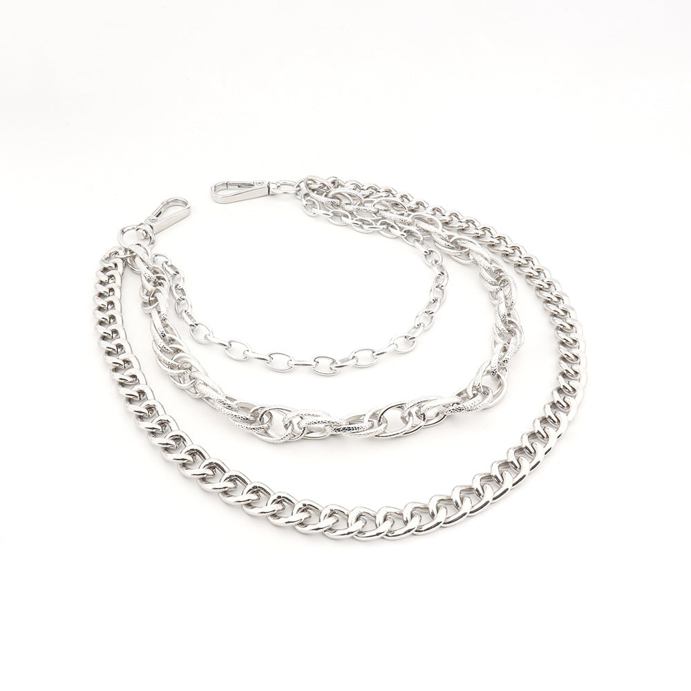 Hip Hop Fashion Pants Chain Men And Women Advanced Sense Multi Ring Silver Metal Chain Heavy Metal Industrial Style Jeans Hip-hop Accessories Mein Shop