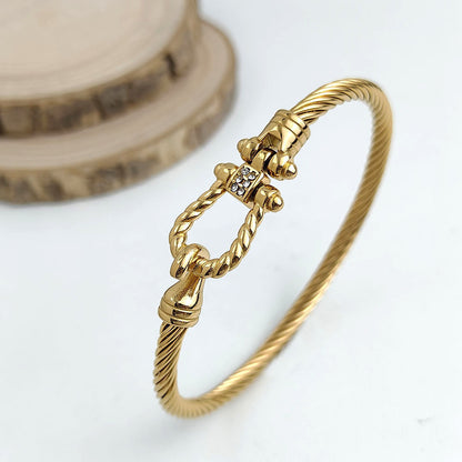 Titanium Steel Fashion Twisted Diamond-inlaid Horseshoe Clasp Bracelet Mein Shop