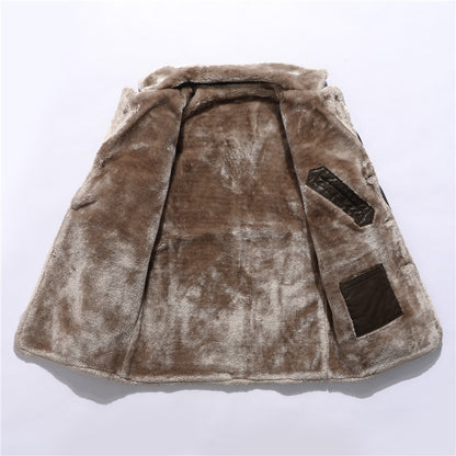 Plush Lapel Leather Jacket Winter Warm Fleece Single-breasted Coat For Men Long Clothing Mein Shop