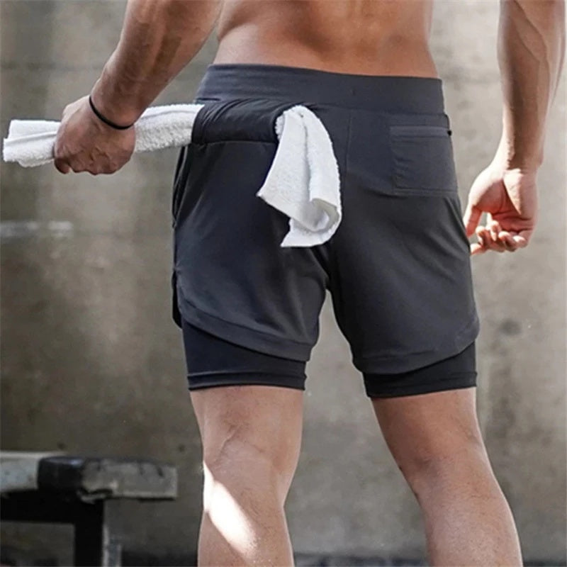 Running Shorts Men 2 In 1 Double-deck Quick Dry GYM  Fitness Jogging Workout  Pants Mein Shop