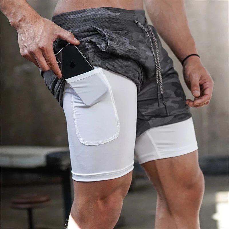 Running Shorts Men 2 In 1 Double-deck Quick Dry GYM  Fitness Jogging Workout  Pants Mein Shop