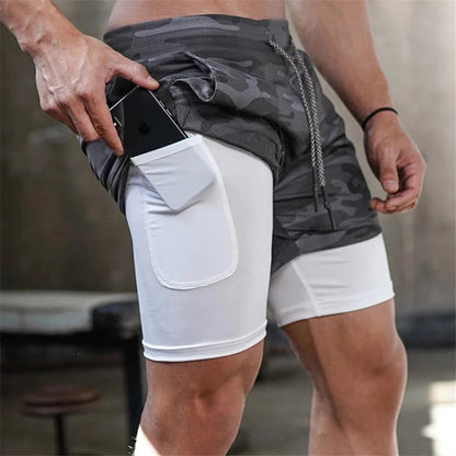 Running Shorts Men 2 In 1 Double-deck Quick Dry GYM  Fitness Jogging Workout  Pants Mein Shop