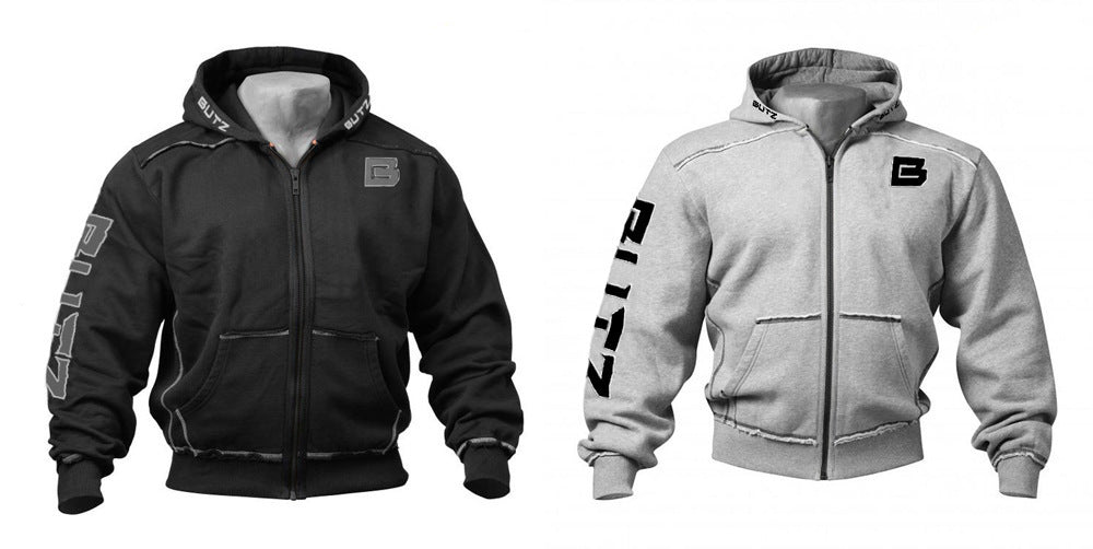 Cross-border Muscle Brothers Autumn And Winter Plus Fleece Hooded Sweater Men's Fitness Leisure Sports Jacket Long-sleeved Men's Sweater Cardigan Mein Shop