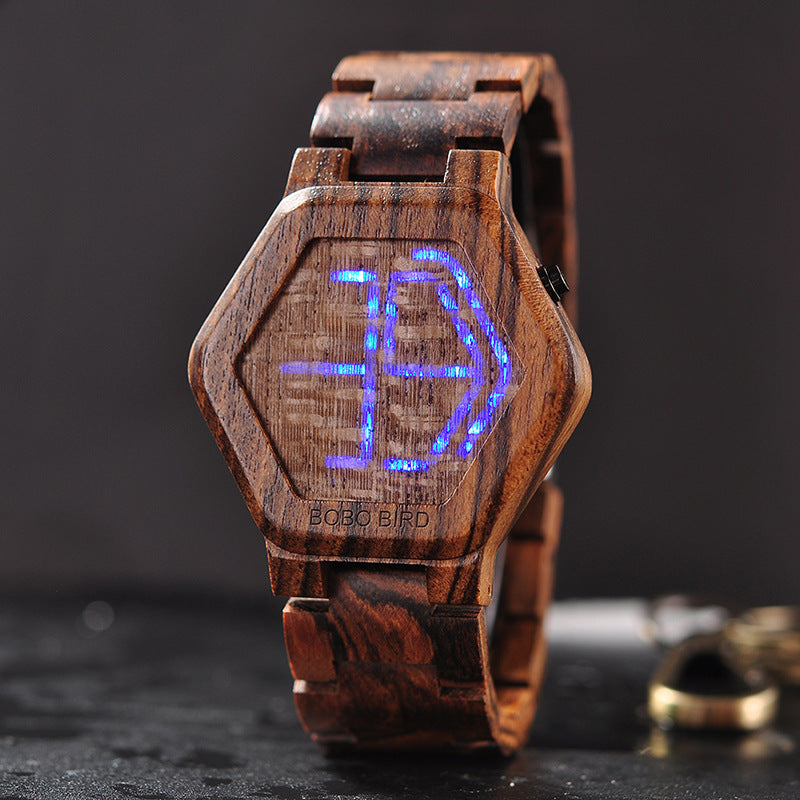 LED Display Wooden Watch Men Wristwatches Wood Night Vision Mein Shop