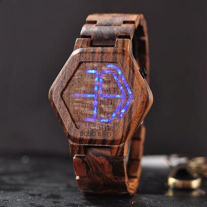 LED Display Wooden Watch Men Wristwatches Wood Night Vision Mein Shop