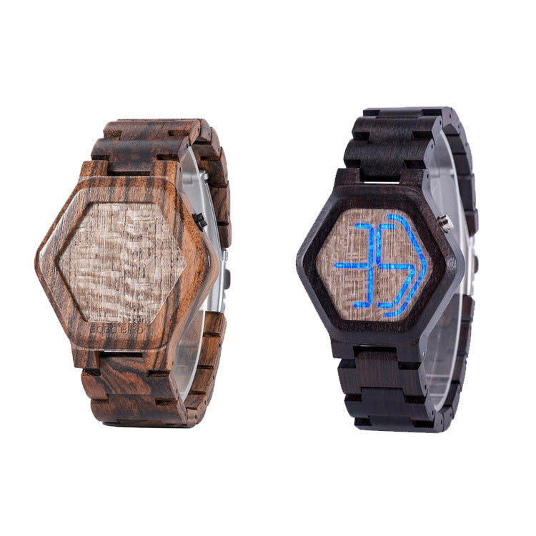 LED Display Wooden Watch Men Wristwatches Wood Night Vision Mein Shop