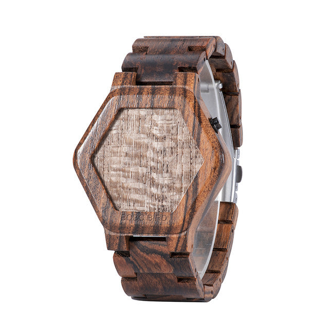 LED Display Wooden Watch Men Wristwatches Wood Night Vision Mein Shop