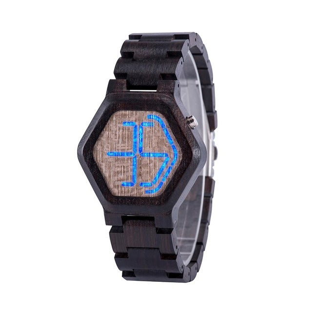 LED Display Wooden Watch Men Wristwatches Wood Night Vision Mein Shop