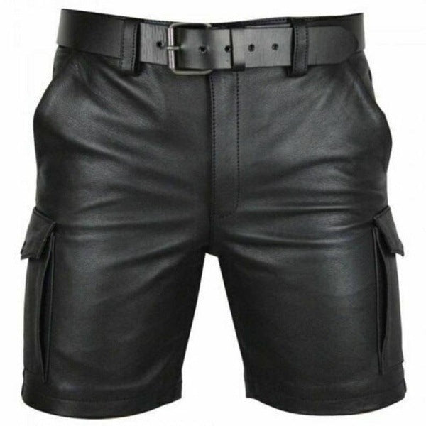 New Product Best-selling Hot Sale Solid Color PU Casual Men's Short Leather Pants Shorts null