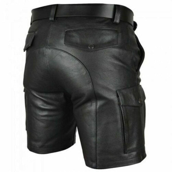New Product Best-selling Hot Sale Solid Color PU Casual Men's Short Leather Pants Shorts null