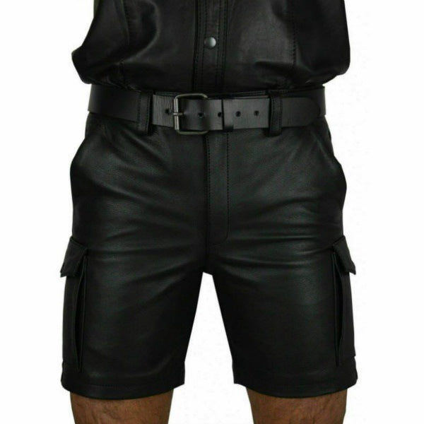 New Product Best-selling Hot Sale Solid Color PU Casual Men's Short Leather Pants Shorts null