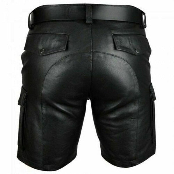 New Product Best-selling Hot Sale Solid Color PU Casual Men's Short Leather Pants Shorts null