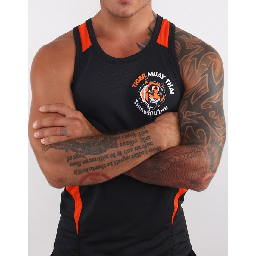 Thai Tiger Boxing Gym Black and Orange Vest Mein Shop