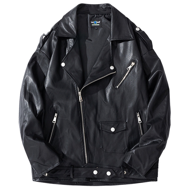 Men's Street Zipper Loose Hip Hop PU Leather Jacket Mein Shop