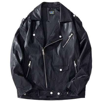 Men's Street Zipper Loose Hip Hop PU Leather Jacket Mein Shop