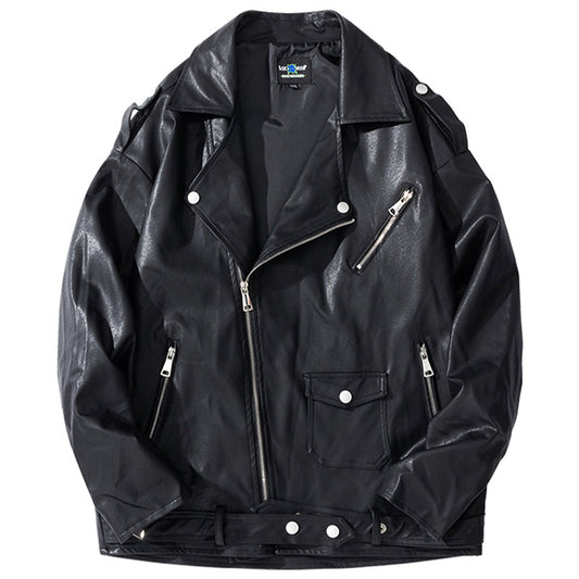 Men's Street Zipper Loose Hip Hop PU Leather Jacket Mein Shop
