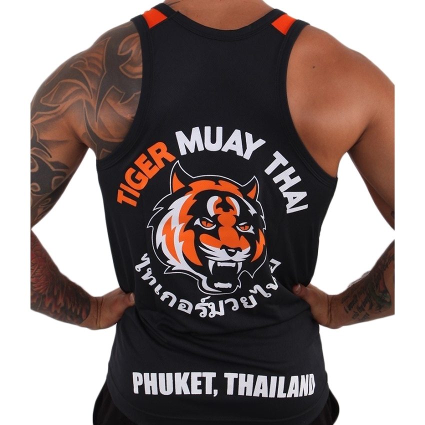 Thai Tiger Boxing Gym Black and Orange Vest Mein Shop