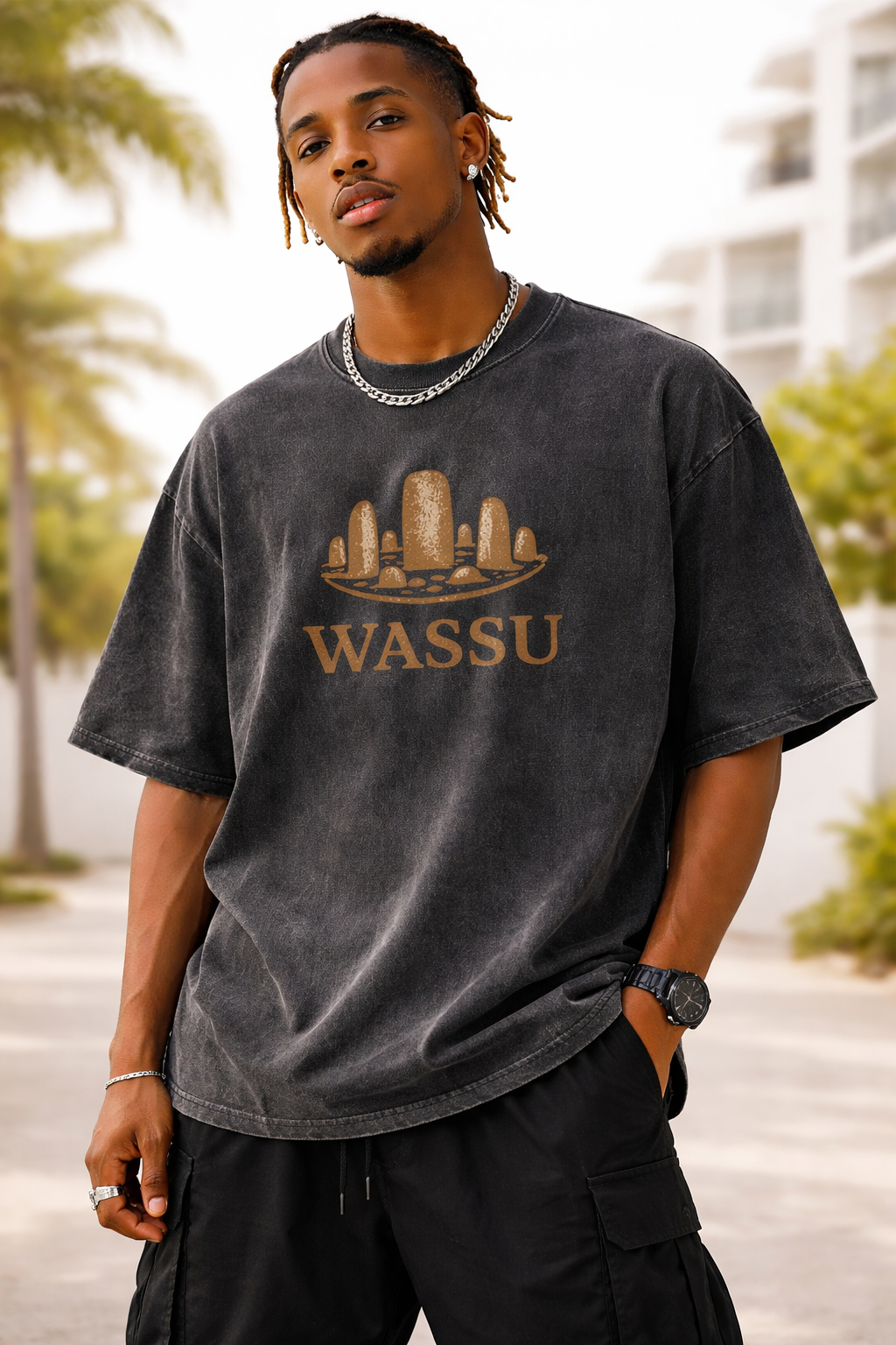 WASSU Vintage Washed T -Shirt - Black Streetwear Tee Wassu