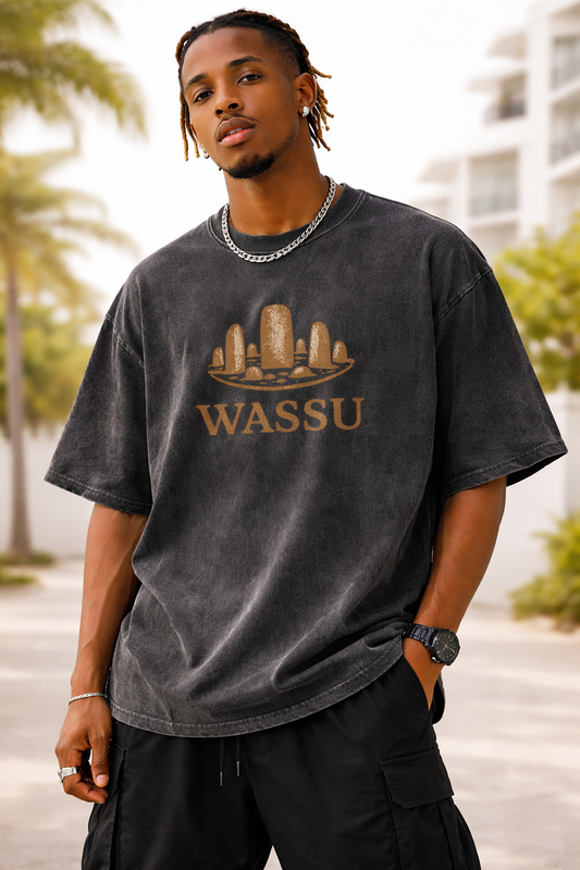 WASSU Vintage Washed T -Shirt - Black Streetwear Tee Wassu