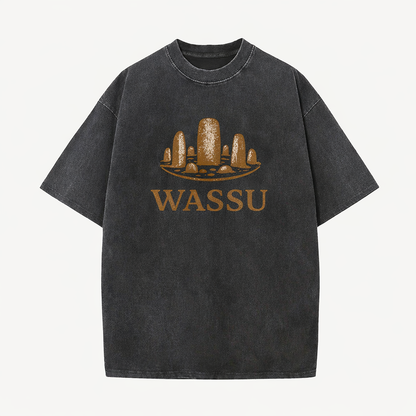 WASSU Vintage Washed T -Shirt - Black Streetwear Tee Wassu
