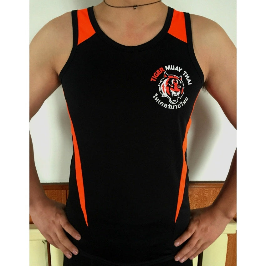 Thai Tiger Boxing Gym Black and Orange Vest Mein Shop