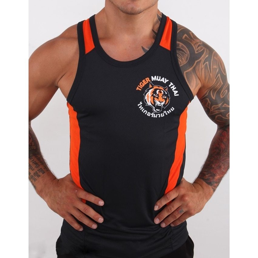 Thai Tiger Boxing Gym Black and Orange Vest Mein Shop