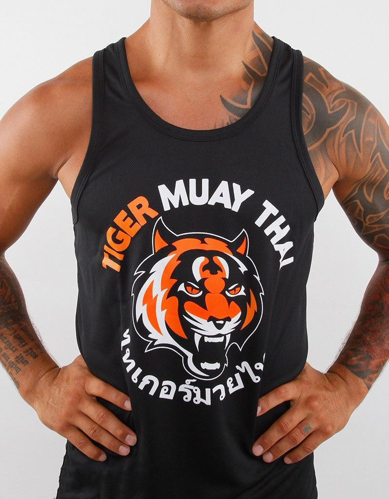 Thai Tiger Boxing Gym Black and Orange Vest Mein Shop