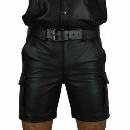 New Product Best-selling Hot Sale Solid Color PU Casual Men's Short Leather Pants Shorts null