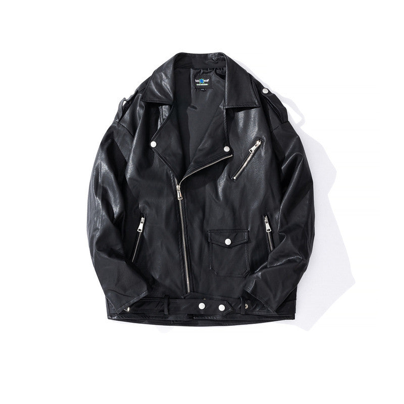 Men's Street Zipper Loose Hip Hop PU Leather Jacket Mein Shop