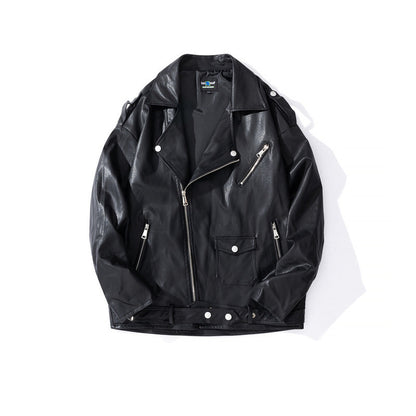 Men's Street Zipper Loose Hip Hop PU Leather Jacket Mein Shop