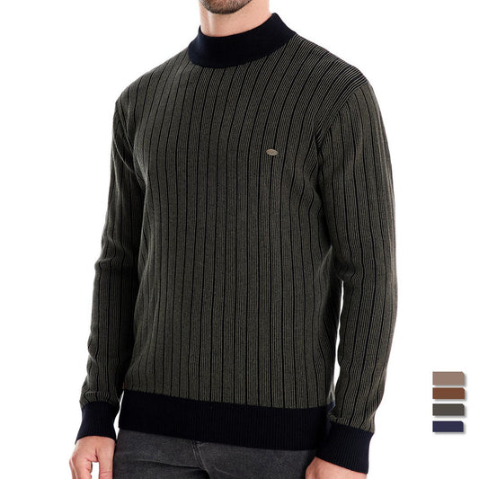 Herren Pullover mit Halbrollkragen – Slim Fit & Gestreift