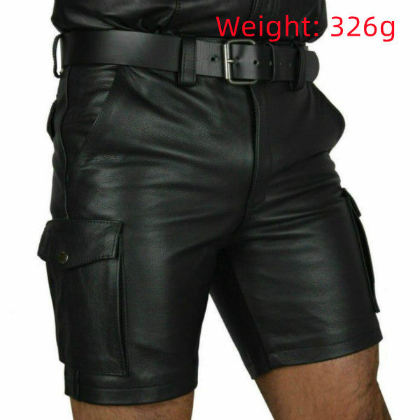 New Product Best-selling Hot Sale Solid Color PU Casual Men's Short Leather Pants Shorts null