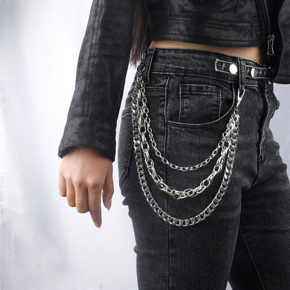 Hip Hop Fashion Pants Chain Men And Women Advanced Sense Multi Ring Silver Metal Chain Heavy Metal Industrial Style Jeans Hip-hop Accessories Mein Shop