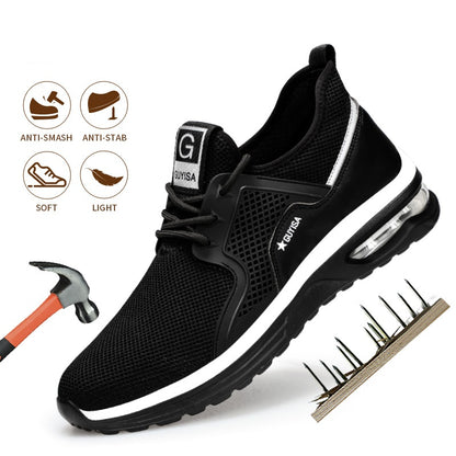 Black Sneakers Men Work Safety Shoes Lightweight Breathable For Gym Travel Work Casual Tennis Running Shoes Mein Shop