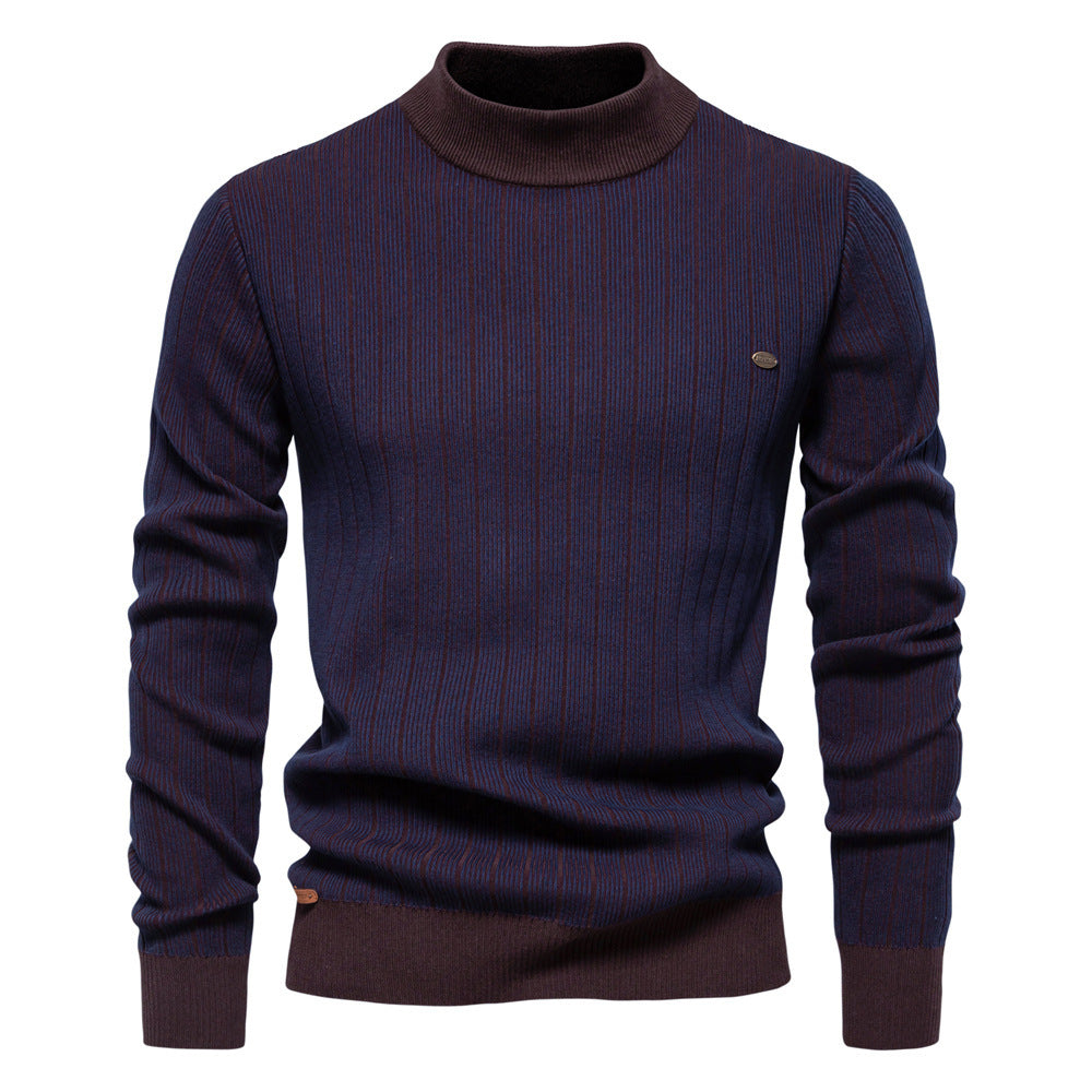 Herren Pullover mit Halbrollkragen – Slim Fit & Gestreift