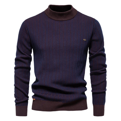 Herren Pullover mit Halbrollkragen – Slim Fit & Gestreift