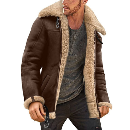 Winter Fur Integrated Thickened Zipper Faux Leather Men's Jacket Mein Shop