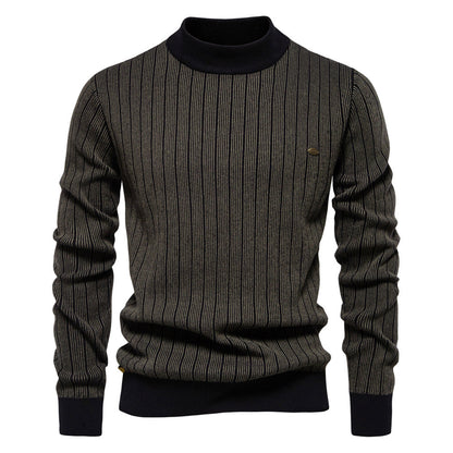 Herren Pullover mit Halbrollkragen – Slim Fit & Gestreift
