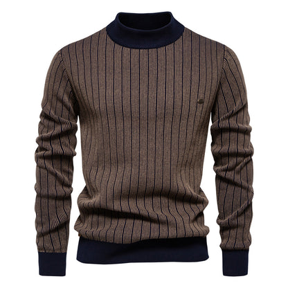Herren Pullover mit Halbrollkragen – Slim Fit & Gestreift